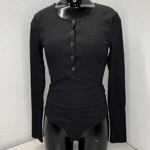 NEW LOVERS & FRIENDS Lina Long Sleeve Ribbed Jersey Bodysuit Black Size S
